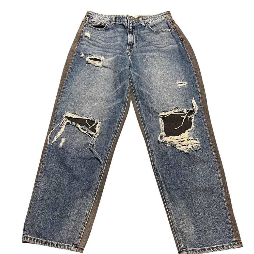 HIDDEN Jeans Women Size 29 Distressed Blue Denim Black Back Boyfriend Jeans